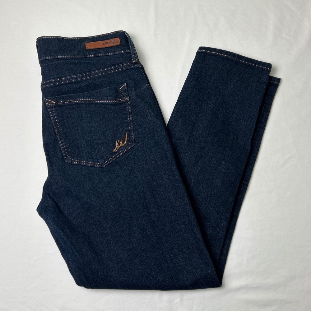 Express Womens Mid Rise Cropped Legging Dark Wash Skinny Jeans Size 8 Blue Denim